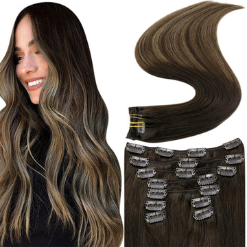 Fshine Clip in Extensions 100% Remy Human Hair 7pcs Balayage #2/8/2 - FShine Shop